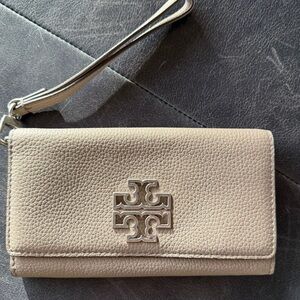 Tory Burch Beige Wristlet with Silver Logo